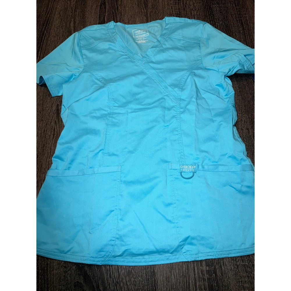 Cherokee Workwear Revolution Scrub Top‎ NEW Size S Teal Medical Nurse Minimalist